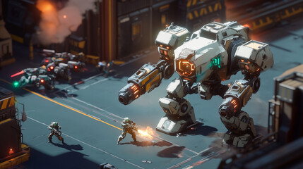 Thumbnail image of combat robot game characters and men in spacesuits