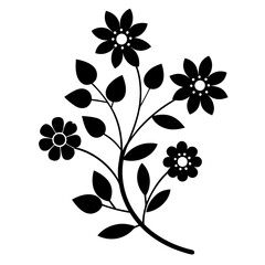 Flat color blooming Flowers with branch vector silhouette