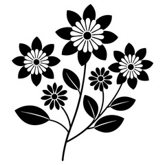 Flat color blooming Flowers with branch vector silhouette