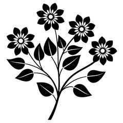 Flat color blooming Flowers with branch vector silhouette