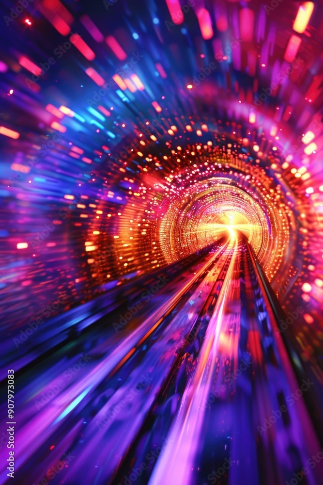 Poster a colorful tunnel with a bright light shining through it. the tunnel is filled with bright colors an
