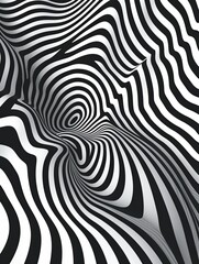 Fototapeta premium Abstract Fibonacci spiral in white with black stripes, featuring a hypnotic optical illusion, perfect for digital media and graphic design.