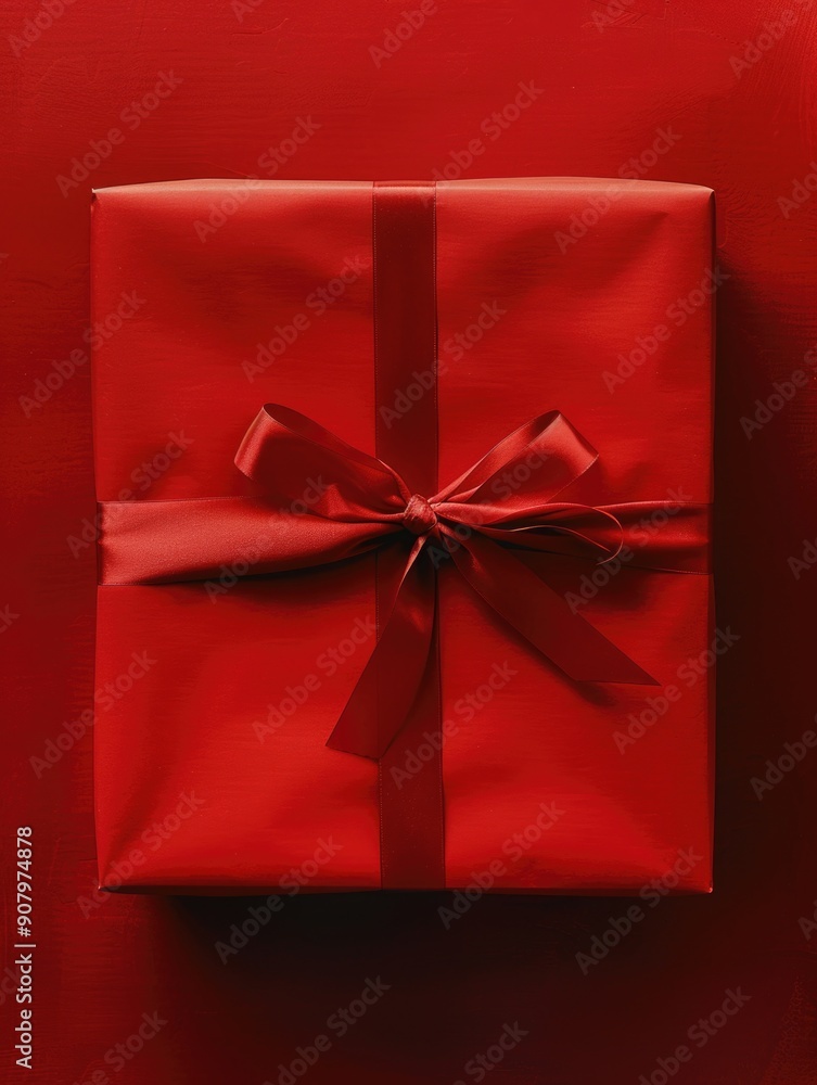 Poster a red box with a red bow on top of it