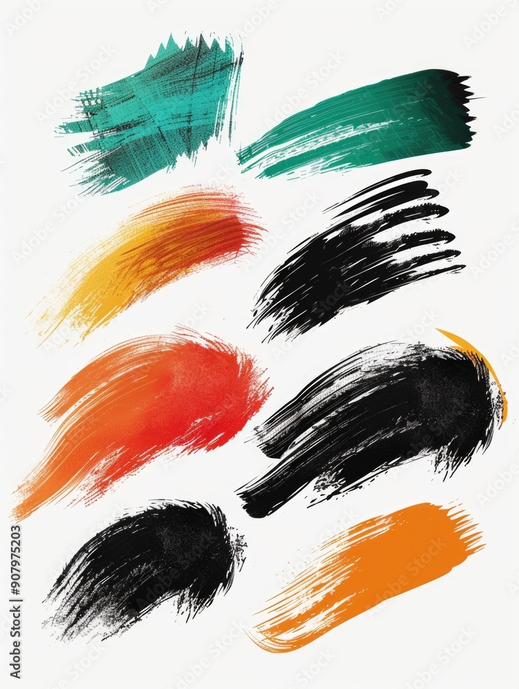Poster a collection of paintbrush strokes in various colors and sizes. the brushstrokes are arranged in a r