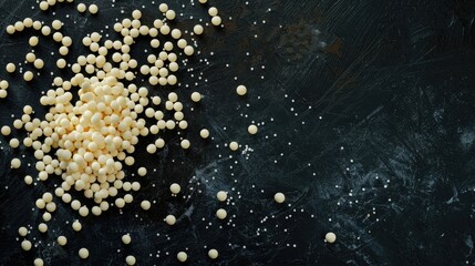 Ammonium nitrate pellets on dark background with room for text Plant nutrient