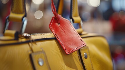 Yellow Leather Bag with Red Tag.