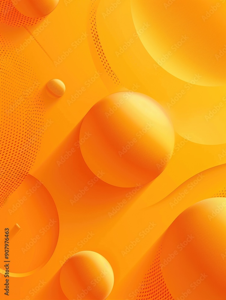 Poster a bright orange background with a series of small orange spheres. the spheres are arranged in a way 