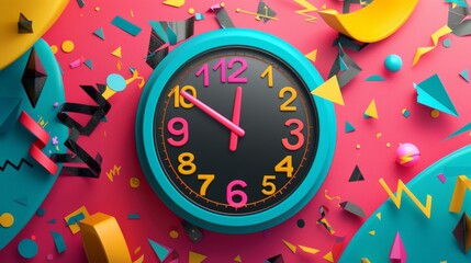 3D Clock with Colorful Geometric Shapes.