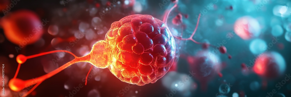 Poster a microscopic view of a neuron cell with synapses, representing the complex network of communication
