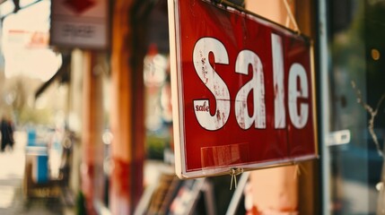 Red Sale Sign Hanging in Window.