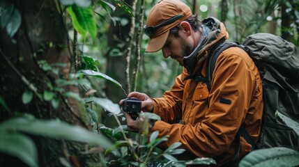 Obraz premium A conservationist wildlife camera in forest ecosystem
