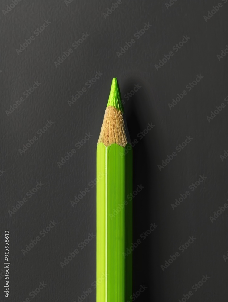 Poster a green pencil with a green tip is on a black background. the pencil is the only object in the image