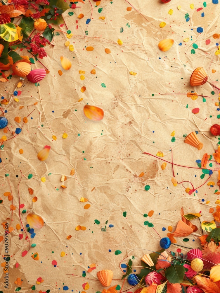 Aufkleber a colorful background with a lot of different colored flowers and shells. the background is a mix of