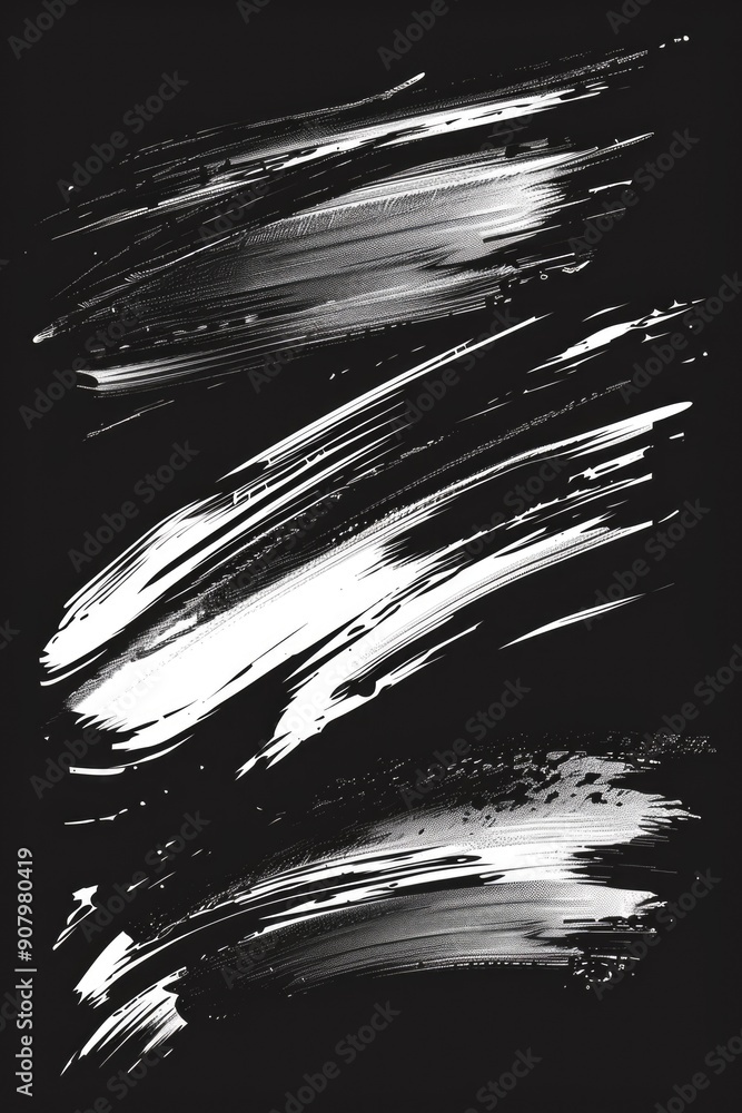 Aufkleber three brush strokes are shown in black and white. the brush strokes are all different sizes and shap