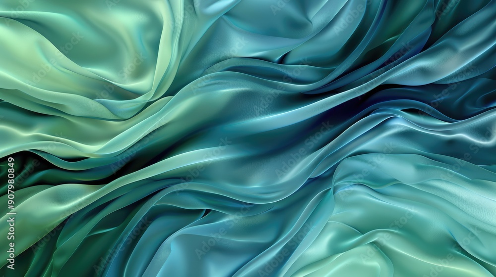 Poster an abstract background with fluid wave patterns in shades of blue and green, evoking a sense of calm