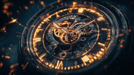 Obraz premium Close-up of a Glowing Clock Mechanism