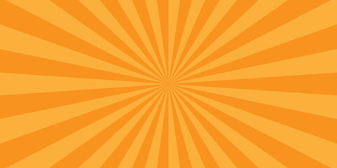 Abstract orange and yellow rays sunburst background. Modern seamless retro vintage burst sunrise sunbeam element spiral striped illustration sunray template wallpaper design.