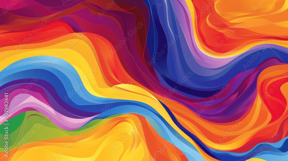 Poster dynamic lines and vibrant colors create a lively, abstract background.