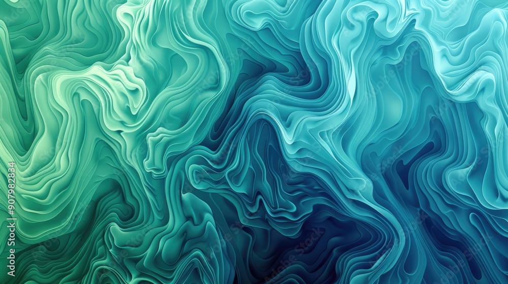 Poster fluid wave patterns in blue and green create a calming abstract background with a natural feel.