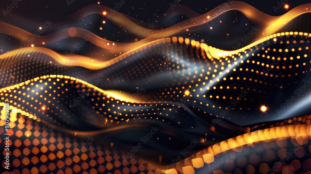 Poster futuristic abstract background with metallic textures and digital elements.