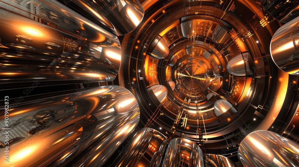 Aufkleber futuristic abstract background with metallic textures and digital elements.