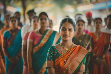 Obraz premium Beautiful Indian woman in traditional saree at a cultural gathering
