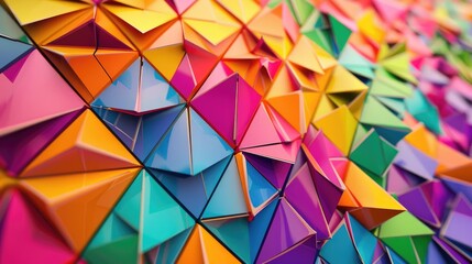 Fototapeta premium Interlocking triangles in vibrant colors form a dynamic, modern abstract background.