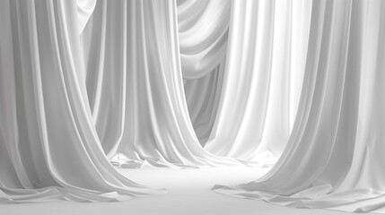 white curtains with folds. The atmosphere of lightness.