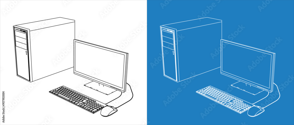 Poster computer pc technical wireframe illustration isolated on transparent background