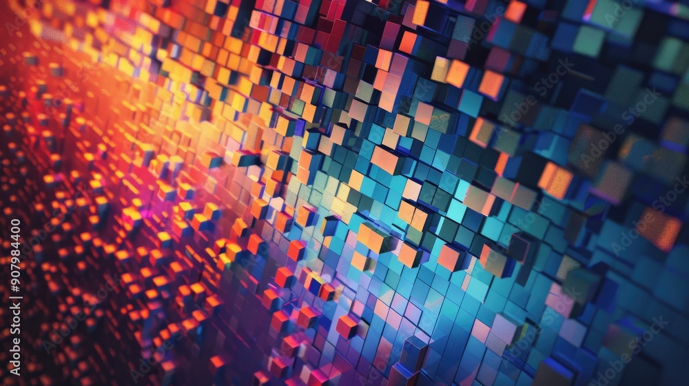 Poster pixelated patterns create a vibrant, retro-style abstract background.