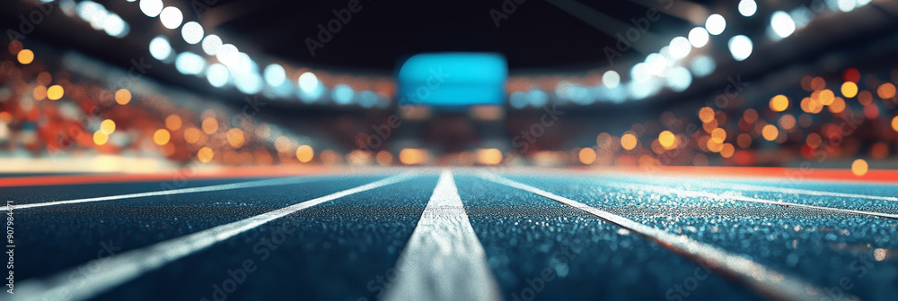 Poster race to success: a close-up view of a running track - a close-up view of a running track with blurre