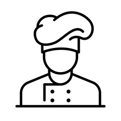 Chef in cooking hat line icon. Restaurant, catering, menu, professional, occupation. Chef Cooking line hat logo, badge, icon, sticker, label, emblem, stamp, symbol, black, line circle, flat vector.