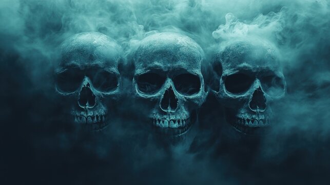 Ghost skulls banner, creating a horror-themed background with misty and eerie elements.