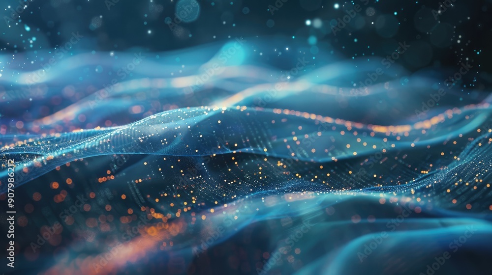 Poster a futuristic abstract background with digital elements and cool tones.