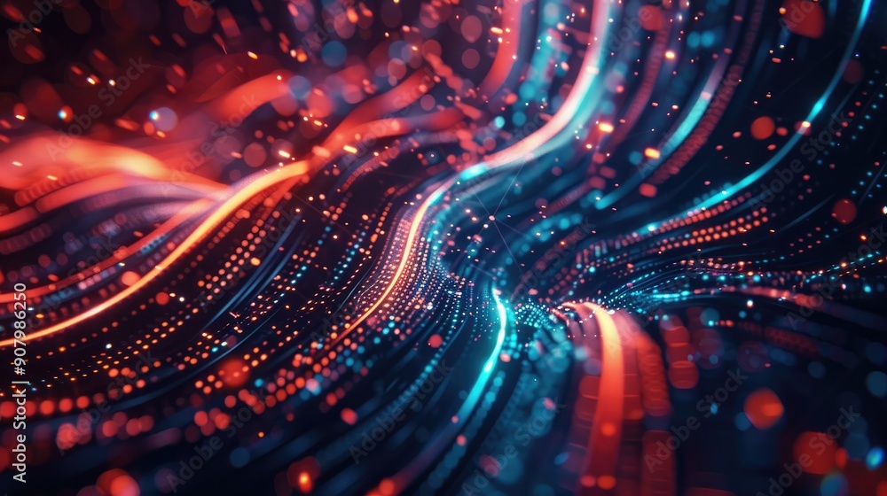 Poster a futuristic abstract background with digital elements and cool tones.