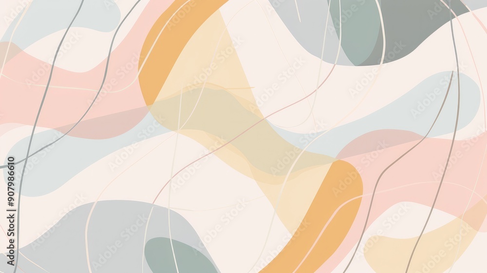 Poster a minimal abstract background with simple line art in soft pastels, perfect for a clean and modern a