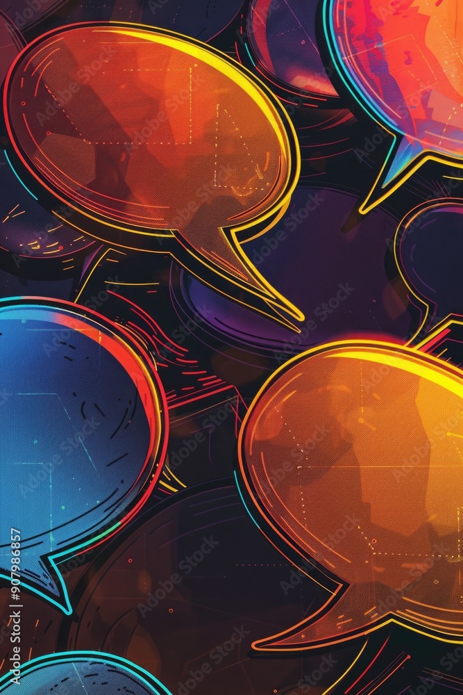 Poster a colorful collage of speech bubbles with a mood of chaos and confusion. the speech bubbles are of d