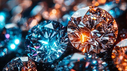 Fototapeta premium An enlarged view of the complex display of diamonds being cut into shiny facets is a testament to true riches, perfect for adding beauty, wealth, rich, high society