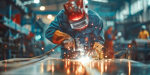 Industrial welder with safety gear welding metal