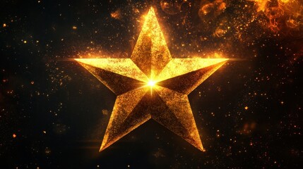 Golden star illustration on a dark background, radiating light and energy.