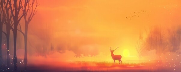 A serene scene of a deer standing in a misty forest at dawn, Realism