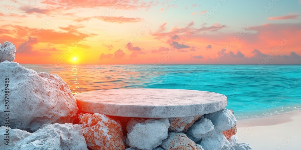 Wall mural Circular Stone Platform on a Tropical Beach at Sunset