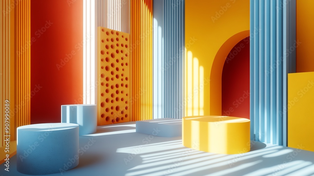 Poster modern 3d rendered abstract shapes with shadows