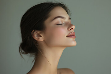 A close up of a girl's face with her eyes closed