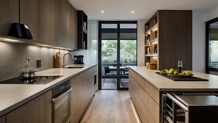 This galley kitchen showcases innovative storage and a sleek, functional design
