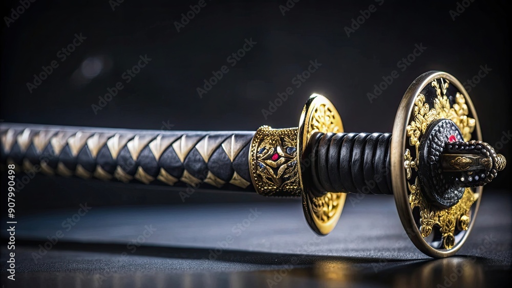 Wall mural close-up of the ornate hilt of a japanese katana sword