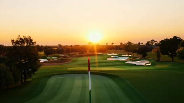 Professional Male Golfer Enjoying a Sunset Round on the Course Generative AI