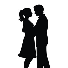 Couple lovers romantic moment silhouette vector illustration.