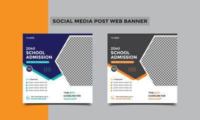 School Admission social media post or Back to school education admission social media post and web banner template design. vector illustration.