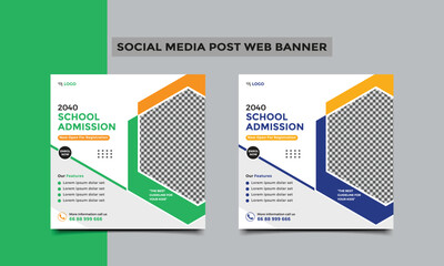 School Admission social media post or Back to school education admission social media post and web banner template design. vector illustration.